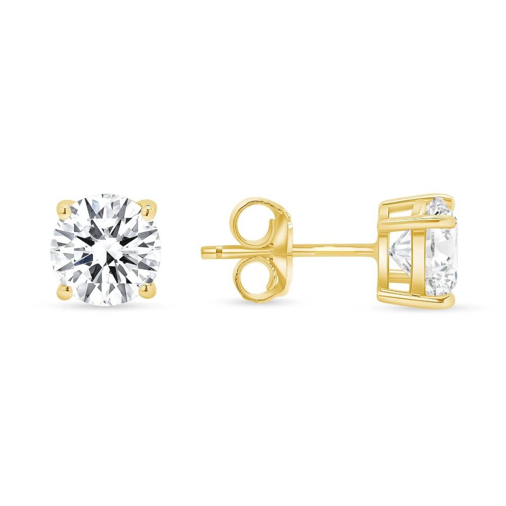 Four Prong Push Back 14K (or 18k upon request)Yellow Gold Round Diamond Earrings